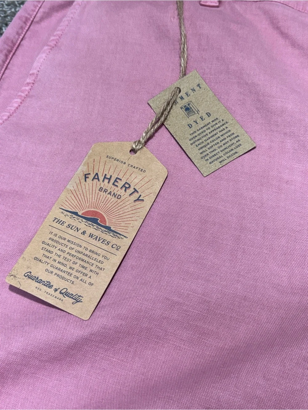 NWT Faherty Men’s Organic Cotton Blend Dusty Pink Chino Shorts Size 40 Casual